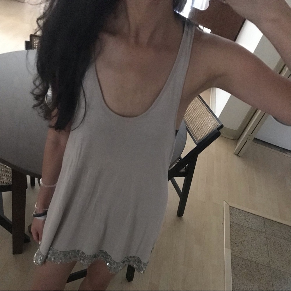 New Even Nude Racerback Tunic Tank Top with Silver / Champagne Sequins